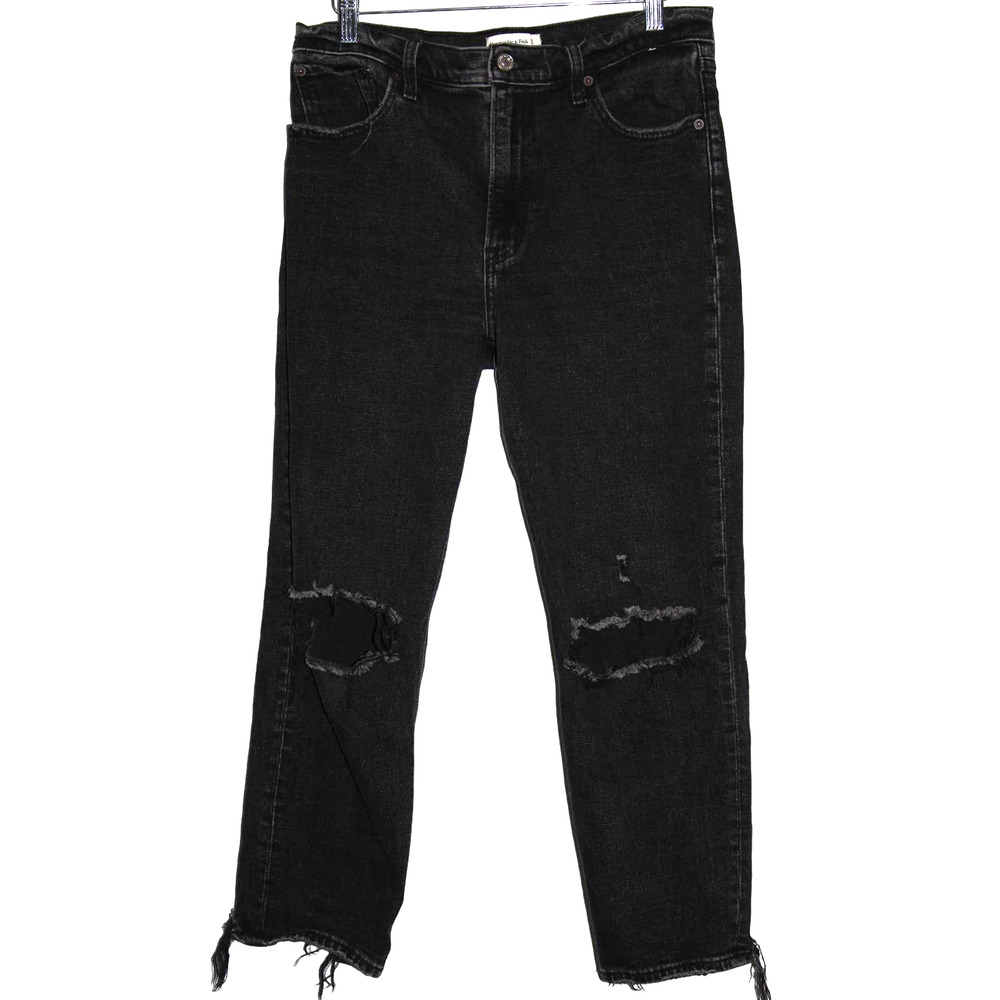 Womens Abercrombie & Fitch The Mom High Rise Black Denim Ankle Jeans Size 28 / 6